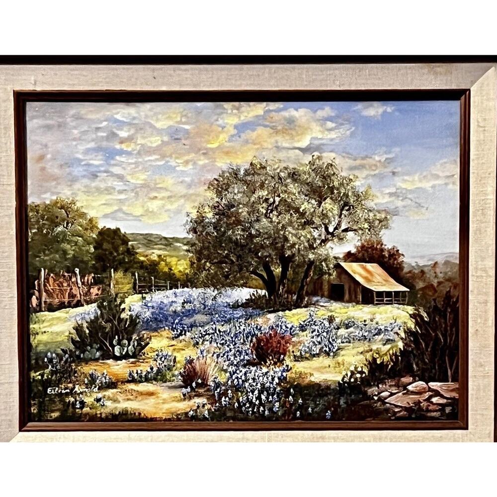 VTG Texas Bluebonnet Oil Painting on Canvas - Hill Country- Signed Eileen Arnold - Picture 5 of 15